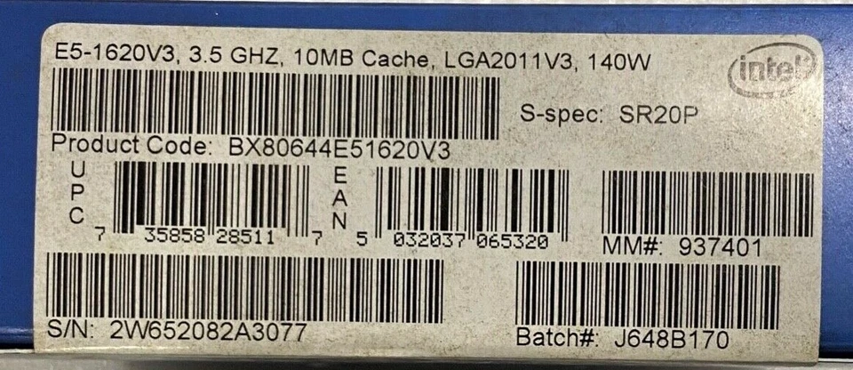 Intel BX80644E51620V3 SR20P Xeon Processor E5-1620 v3 10M Cache, 3.50 GHz NEW - Image 2 of 2