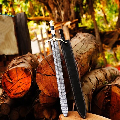 Handmade Viking Sword Damascus Medieval Sword Battle Ready Sharp Blade W Sheath