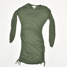 Michael Kors Women's Ruched Mini Dress Long Sleeve Solid Polyester Green Size S