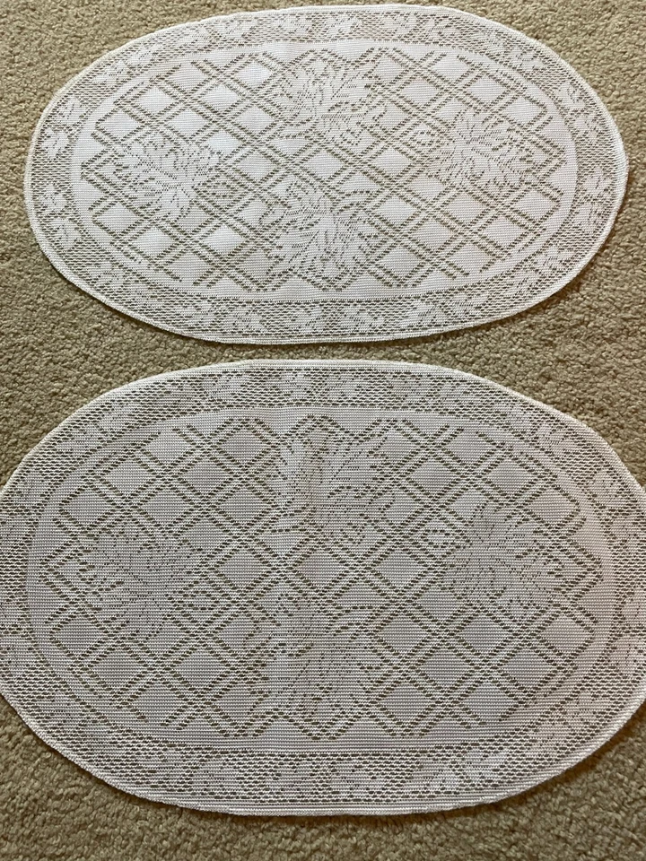 2 x Manteles individuales ovalados marfil de encaje transparente hojas de celosía otoño otoño acción de gracias Foto 2 de 4