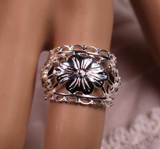 Sterling Silver Flower Ring with Fancy Filigree and Floral Design with Scallops