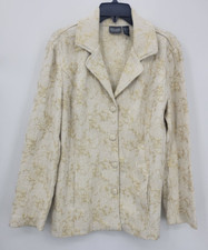 Chicos Additions Jacket Womens Large 2 Ivory Gold Textured Artsy Button Blazer