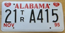 Alabama 1995 CONECUH COUNTY TRAILER License Plate # 21 TR A415