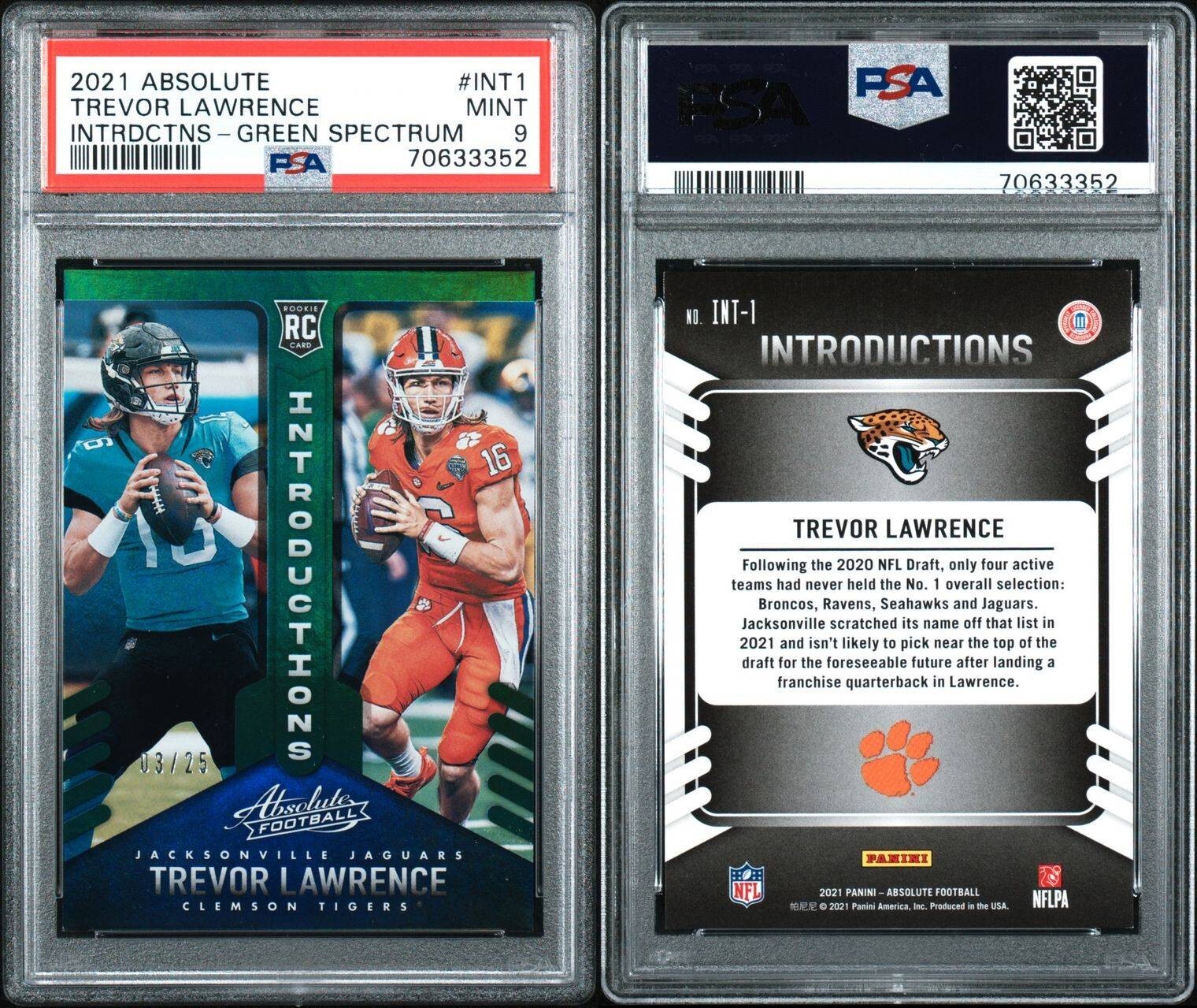Trevor Lawrence Panini Absolute Introductions #INT1 Green Spectrum