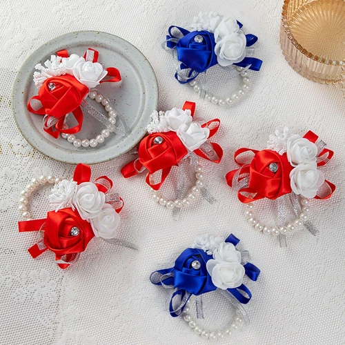 Bridesmaid Wrist Corsage Bracelet Pearl Hand Flowers Wedding Party Prom Decor UK - Picture 2 of 18