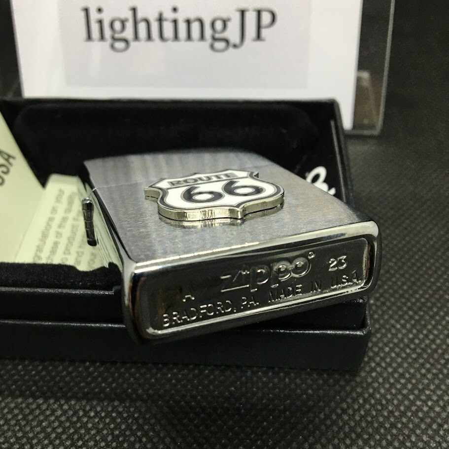 Zippo Route 66 Emblem Logo Metal Silver Brass Oil Lighter Regular