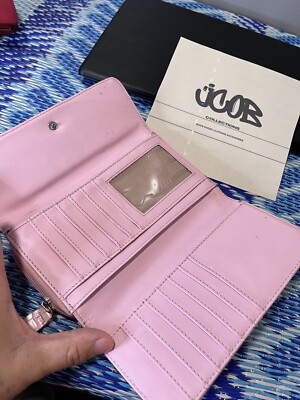 Vtg Prada Milano Pink Leather Black TRIANGLE LOGO Alligator BiFold