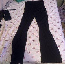 Women  s Black Flare Legging Size L, Stretchy High Waist, Good Condition