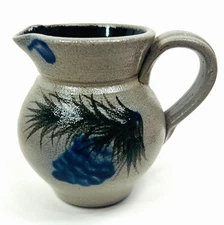 Vintage 2003 Rowe Pottery Works Signed Salt Glazed Creamer Hand Paint Pinecone