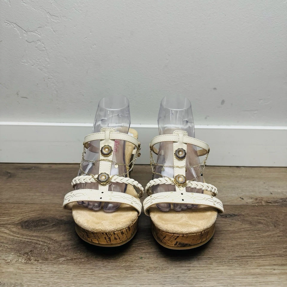 Jellypop White Leather Cork Wedge Sandals Women’s Size 11 - Image 3 of 4