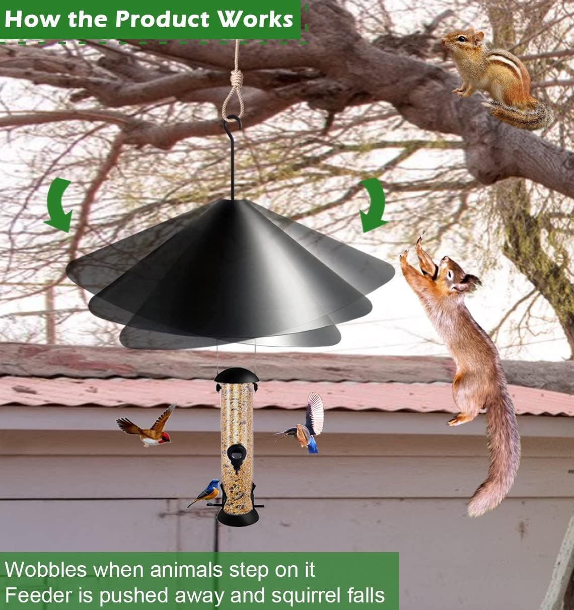 Bird Feeder Squirrel Proof Baffle 19 Inch Black Protects Raccoons & Squirrels