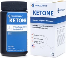 Prime Screen Ketone Test Strips: Testing Ketosis Based on Your Urine, 100 Ketone
