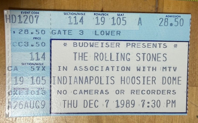 1989 The Rolling Stones Hoosier Dome Concert Ticket Stub Indianapolis Indiana IN
