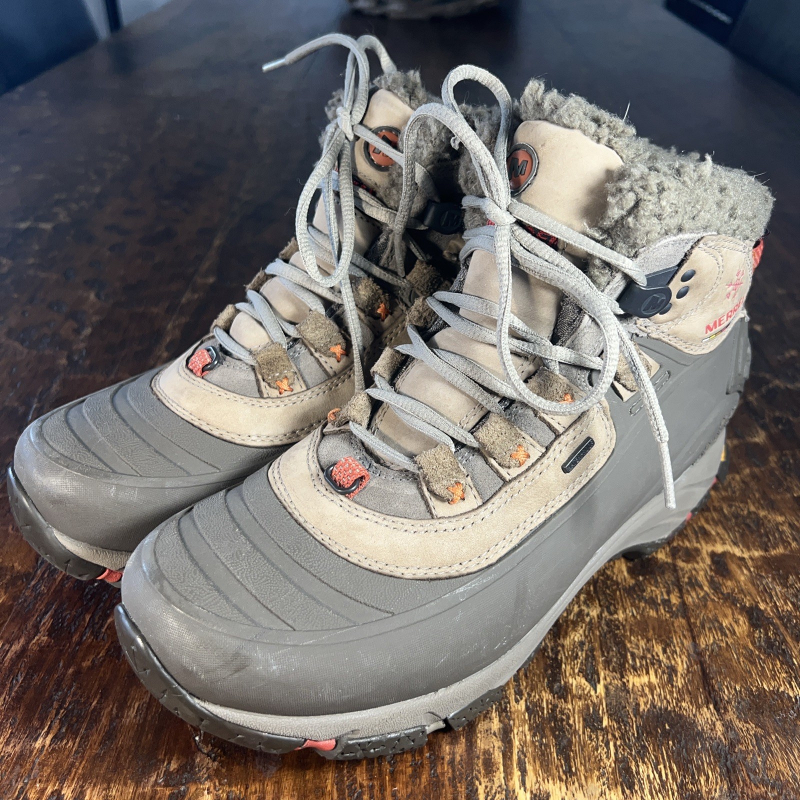 Stivali Merrell donna Winterlude taglia 9 impermeabili fumo marrone escursionismo suola Vibram