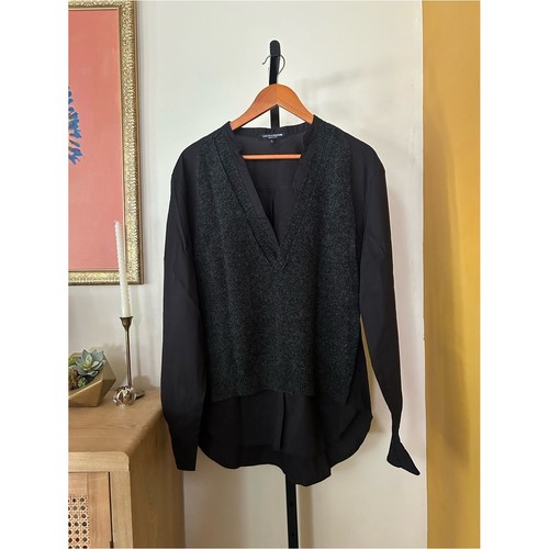 European Culture Knitwear Wool Layered Top Quiet Luxury Made Italy Black Large