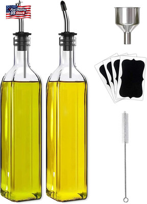 Leaflai Olive Oil Dispenser Bottle, 2 Pcs Glass Olive Oil Dispenser and Vinegar
