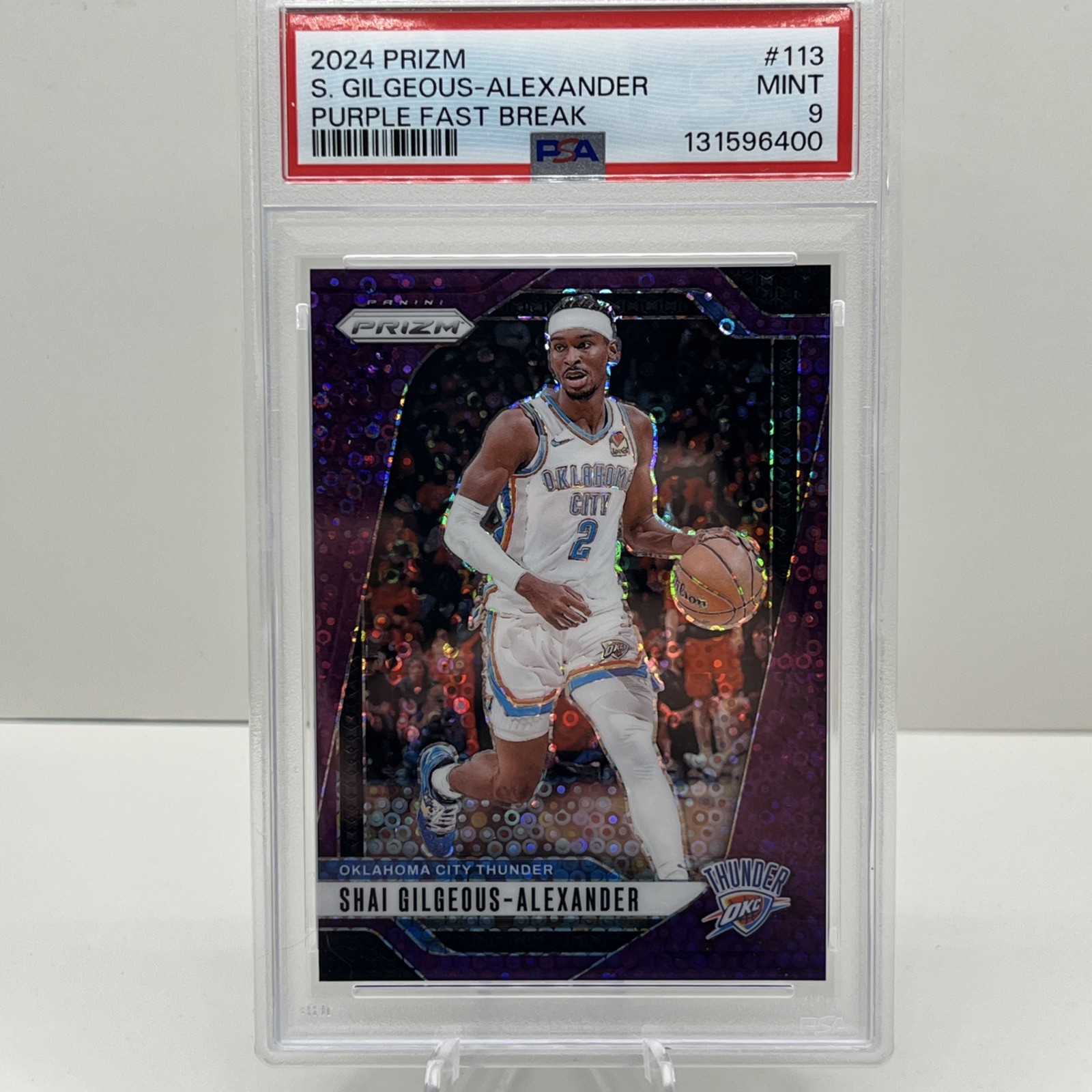 2024 Panini Prizm Shai Gilgeous-Alexander #113 Fast Break Purple Prizm /75 PSA 9