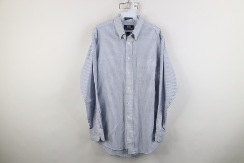 Vtg 90s Streetwear Mens 15.5 34 Distressed Striped Oxford Button Down Shirt USA