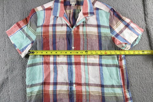 Camicia Jcrew uomo M lino a quadri Baird McNutt italiana bottoni davanti India - Foto 5 di 6