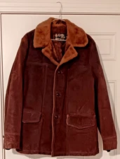 Sears The Leather Shop Suede Leather Dark Brown Coat Sherpa Lined Men's 42T  VGC