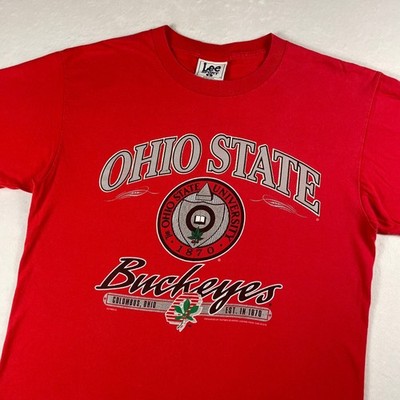 Vtg 90s Ohio State Buckeyes Tee Mens L Red Nutmeg Mills Lee Sport NCAA Football
