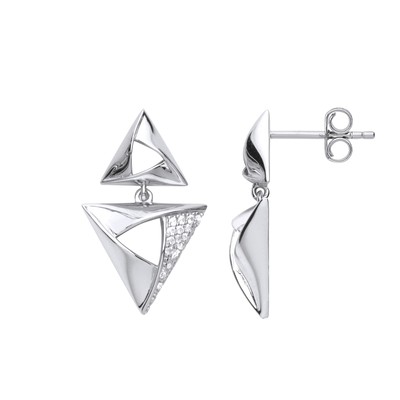 Silver Jewelco London CZ Triangle Hamantaschen Drop Earrings