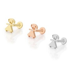 Shiny Little Girl Shaped Minimalist Tragus Ear Piercing Stud Solid Real 14K Gold