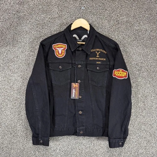 WRANGLER x YELLOWSTONE Denim Trucker Jacket Mens M Black Western Cowboy Rancher video thumbnail