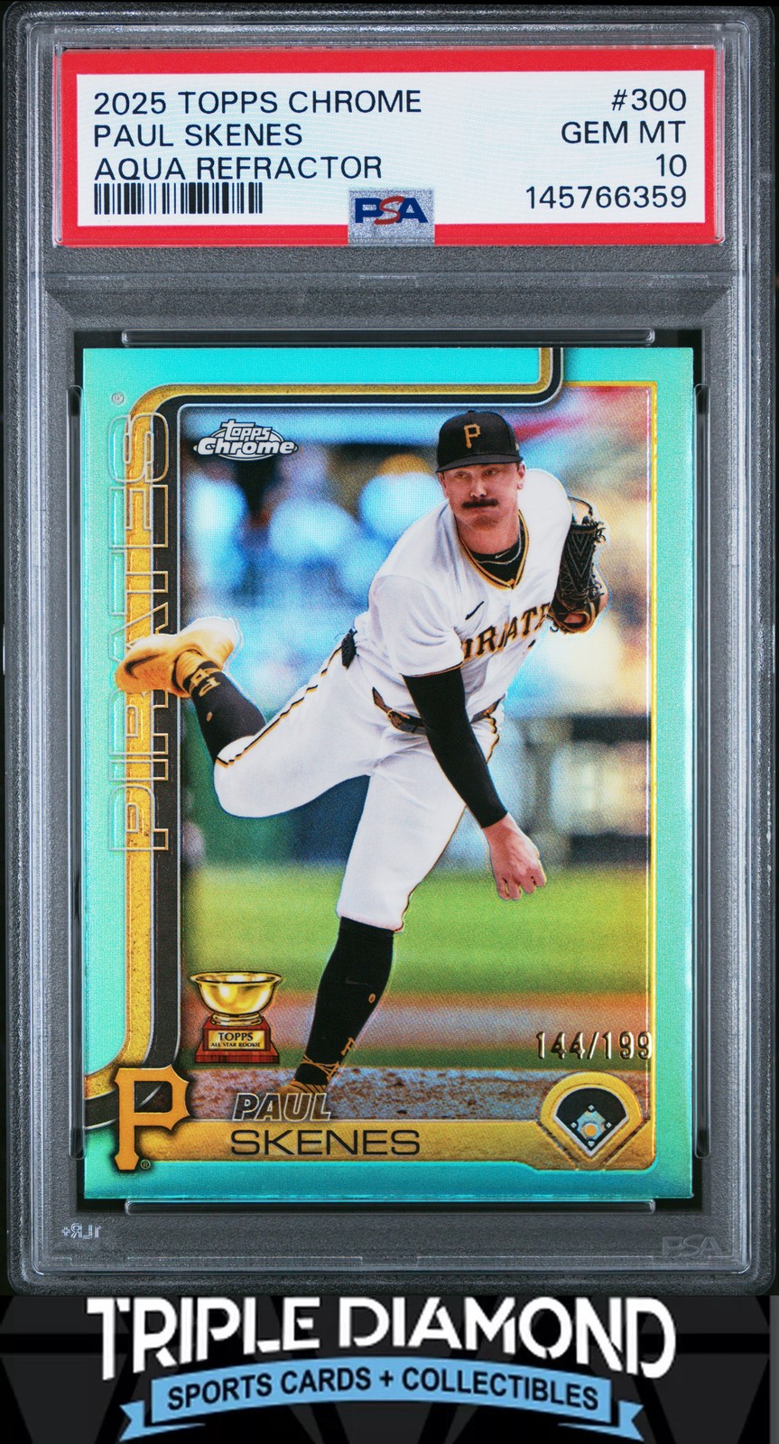 2025 Topps Chrome Paul Skenes Aqua Refractor #144/199 PSA 10 AD263