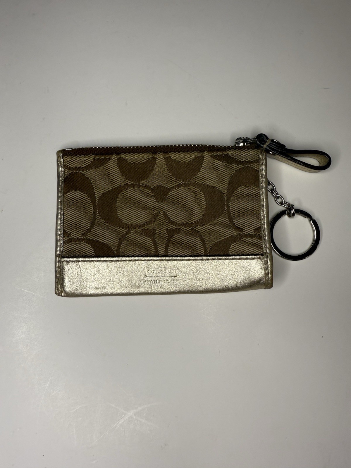 Coach Silver Metallic Leather Wallet with Coin Pocket  