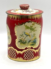 Vintage Red and Gold Floral Bird Tin Canister W/ Lid George W Horner Toffee Tin