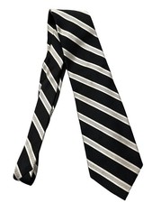 Paul Fredrick Black And White Striped Silk Neck Tie, Italian Silk, Made In USA