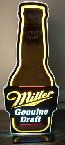 Vintage Miller, Genuine Draft Bottle Neon Bar  Countertop 1992 advertising sign