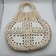 Patricia Nash Pisticci Shoulder Bag Purse Sand Woven Leather Cracking Paint READ