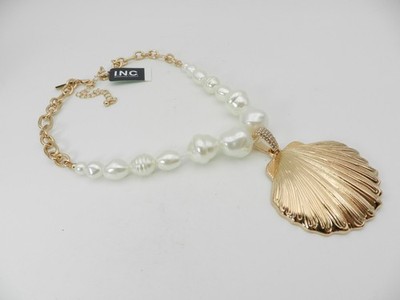 I.N.C. International Concepts Gold-Tone Shell Imitation Pearl Beaded Statement