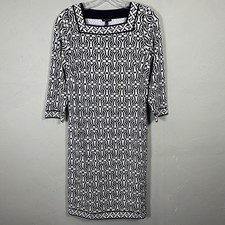 Talbots Black And White Abstract MIDI Dress Sz Sm 3/4 Sleeves NWT Academia