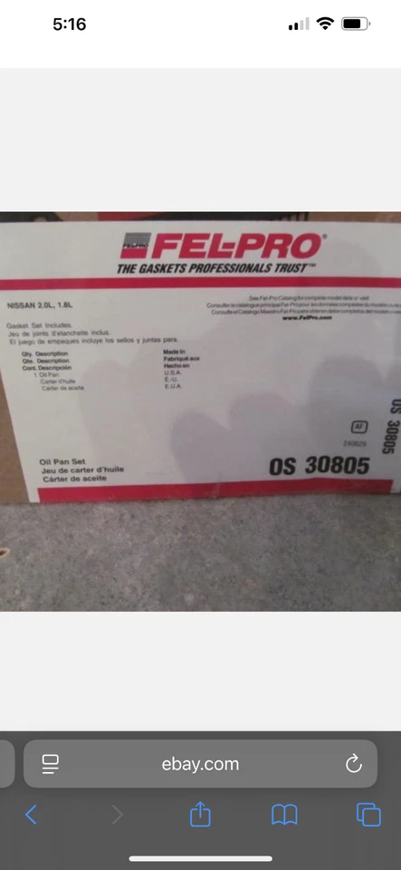 Fel-Pro OS30805 油盘垫圈套装适用于日产 Cube Sentra Versa 1.6L 1.8L 2.0L — 第 2/2 张图片