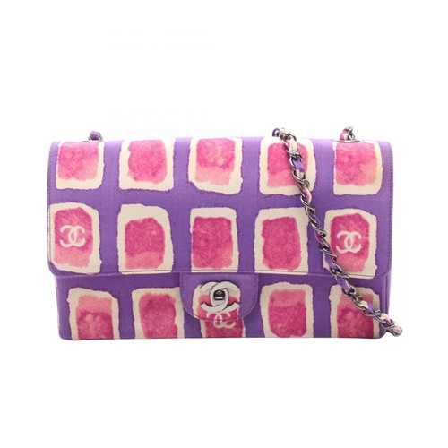 CHANEL Single Flap Chain Shoulder Crossbody Bag Fabric Purple Pink SHW Used CC