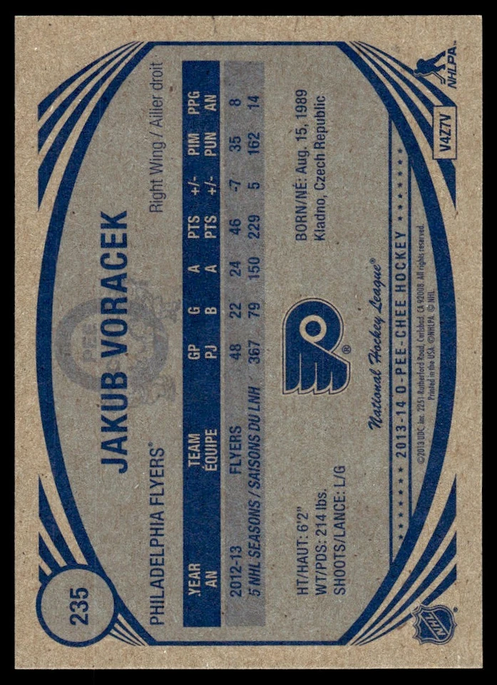 2013-14 O-Pee-Chee Retro Jakub Voracek Philadelphia Flyers #235 - Image 2 of 2
