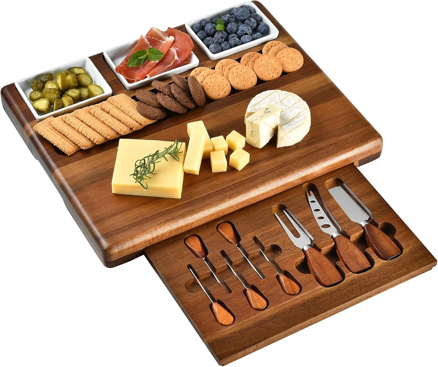 Acacia Wood Charcuterie Board Set with Bowls & Utensils - Perfect Gift Idea
