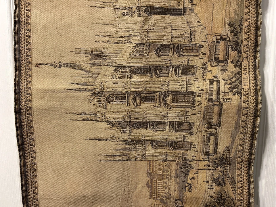 "Tapiz antiguo Milán Italia 54""x 19"" hecho en Italia tonos marrones paisaje urbano" Foto 3 de 4