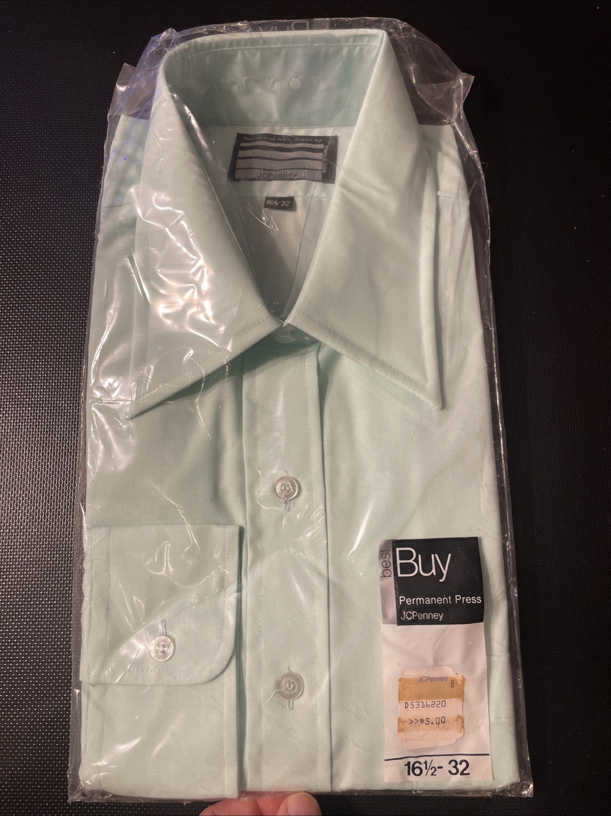 vintage 60s 70s JC Penney NOS NWT Big Collar Disco Shirt Light Green Mod 16.5-32