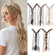Women Elf Style Braided Half Head Hair Extensions Synthetic Fiber with BB Clips