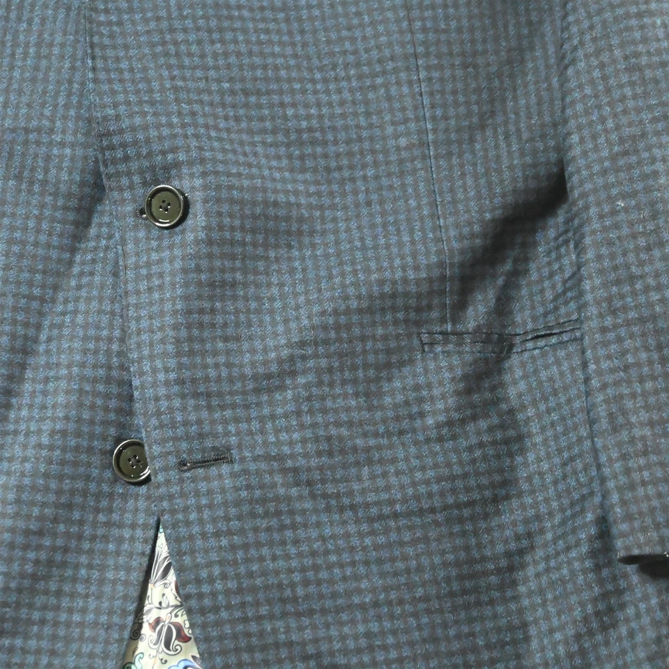 Indochino 46S Blue Check Flannel 100% Wool Slim Mens Suit Jacket Sport Coat - Image 3 of 4