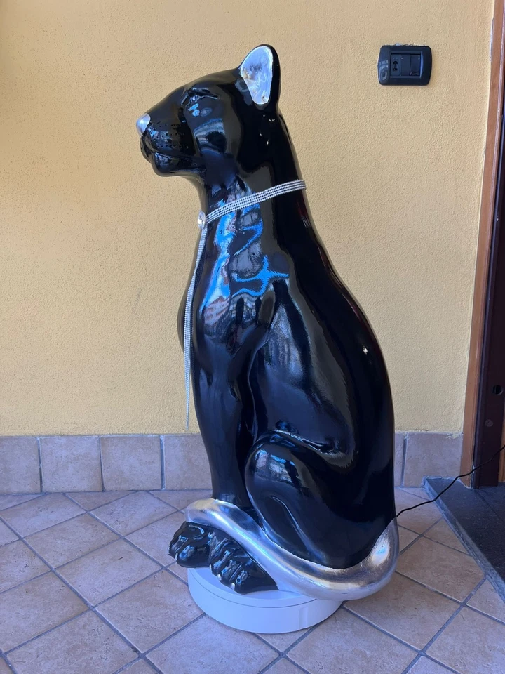 PANTERA NERA E ARGENTO IN CERAMICA ARTIGINALE IDEALE PER INTERNI - Immagine 3 di 3