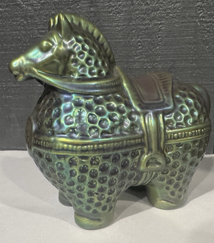 Zsolnay Eosin Horse Iridescent Green Gold Hungarian Ceramic- Rare - Picture 11 of 12