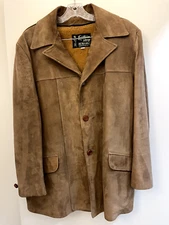 Sears The Leather Shop Jacket Mens 42 Brown Suede Leather, Vintage Western Lined