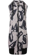 Laurasøn Damen Steppweste lange Form Print Kapuze 2 Wege Zipper Rippbund 821693