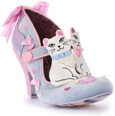 Irregular Choice Bow selbstgefällig kleine verwöhnte Kätzchenabsätze silber Damen UK 3 - 8