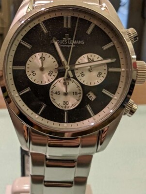 JACQUES LEMANS Herrenuhr mit 10ATM Chronographen Quarz Edelstahl Metallarmband